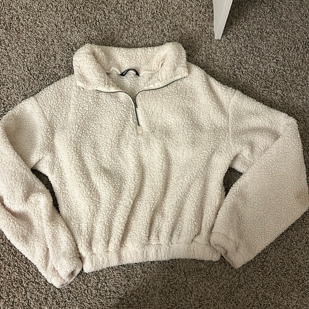 SHEIN white teddy sweatshirt half zip up XS